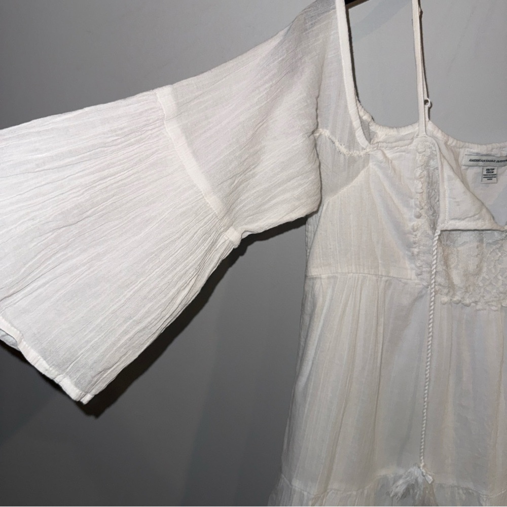 American Eagle Peasant Blouse‎ Crochet White Xs Boho Cottagecore Prairie Gauze - Picture 3 of 11